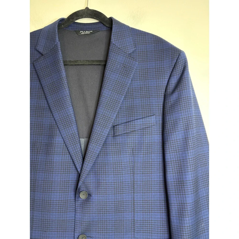 Jos A Bank Traveler Travel Tech Slim Fit Blazer Blue Black‎ Check Sport Coat